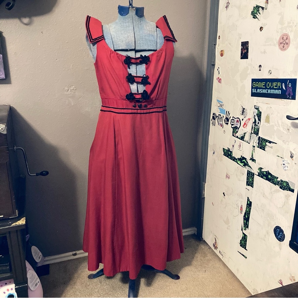 Antique Victorian Edwardian 1900s red pinafore dress